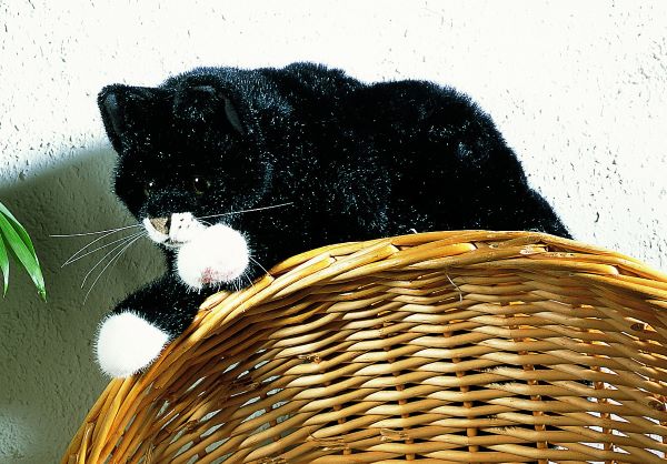 Kösener Plüschtier liegende KATZE Mohrle schwarz Kösener Spielzeug Manufaktur Gutes aus Deutschland
