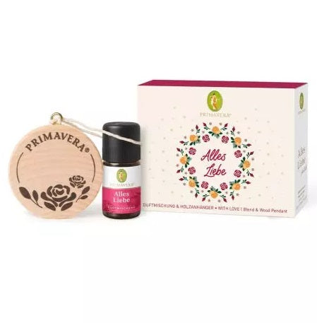 Primavera Geschenkset Alles Liebe, Duftöl 5ml mit Lindenholzanhänger