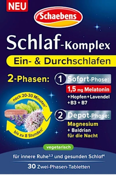 Schaebens Melatonin Schlaf-Komplex 2-Phasen, 30 Tabletten