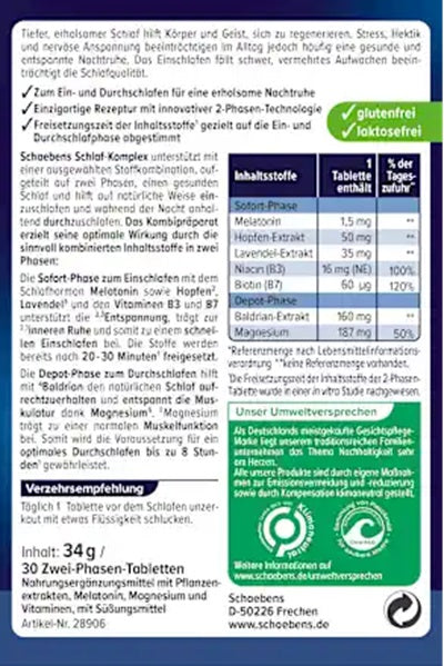 Schaebens Melatonin Schlaf-Komplex 2-Phasen, 30 Tabletten