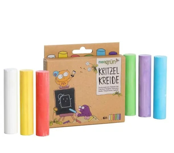 neogrün Kritzelkreide, 6 Straßenmalkreiden in weiß, gelb, rot, grün, blau, violett