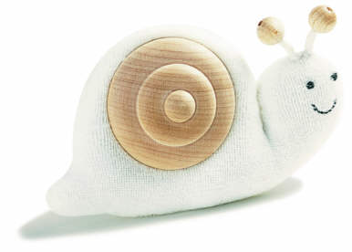 Silke Kuschel-Schnecke mit Holzgesicht weiß Kösener Spielzeug Manufaktur Gutes aus Deutschland