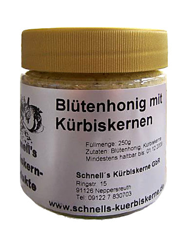 milder Blütenhonig mit gemahlenen Kürbiskernen 250 ml
