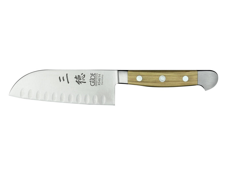 Franz Güde Solingen Serie ALPHA mit Olivenholzgriffen Santoku mit Kulle