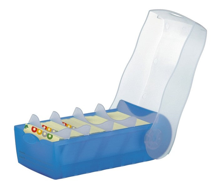 HAN CROCO Kartei Box A8 incl. 5 Stützpl. u. 100 Karten blau/klar transl .