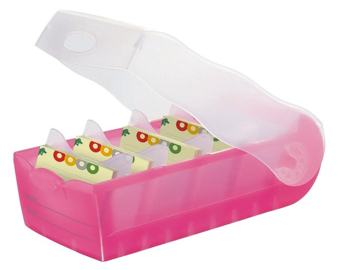 HAN CROCO Kartei Box A8 incl. 5 Stützplatten u. 100 Karten pink/klar