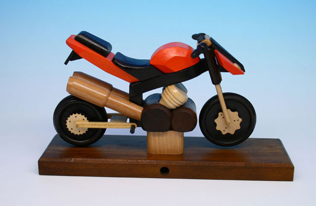 Räuchermotorrad aus Holz, Typ Sport orange