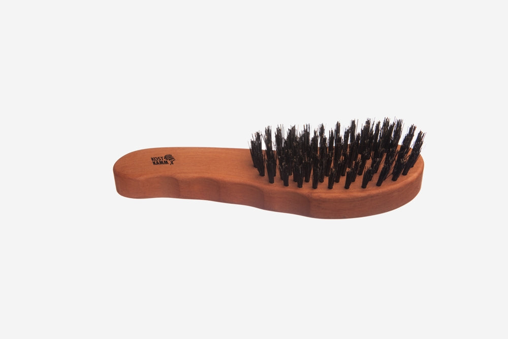 Haarpflegebürste Birnbaum, extra harte Wildschweinborste, Linkshänder, 7-reihig braun