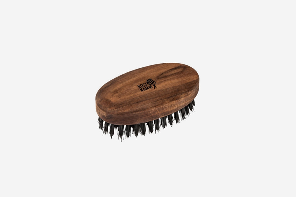 Kost edle Bartbürste oval, Nussbaum, Wildschweinborste braun