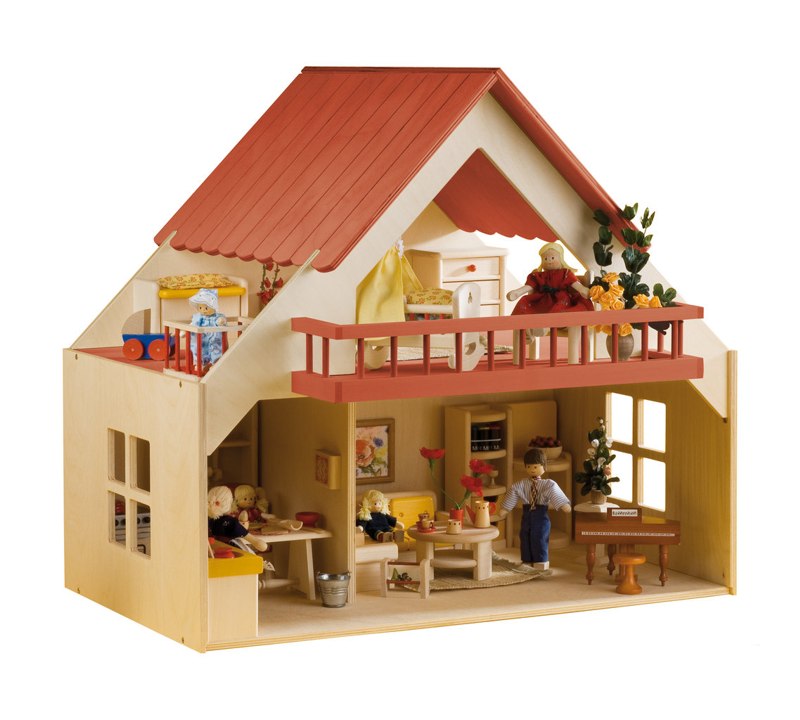 Rülke Holzspielwaren Puppenhaus mit Balkon rot