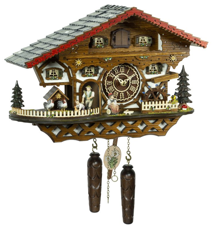 Quarz-Kuckucksuhr 26cm Bauernhof mit Holzziffern -zeigern und -gewichten Trenkle Uhren Gutes aus Deutschland