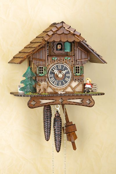 Mechanische Kuckucksuhr 25cm Schwarzwaldhaus mit 1 Tag Kettenzugwerk