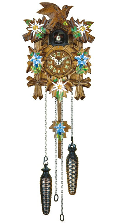 Quarz-Kuckucksuhr 22cm handbemalt mit Enzian und Edelweiß und 12 Melodien