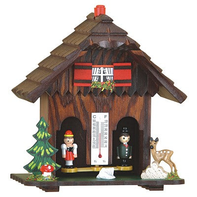 Wetterhaus Schwarzwald 14cm dunkel mit Holzfiguren