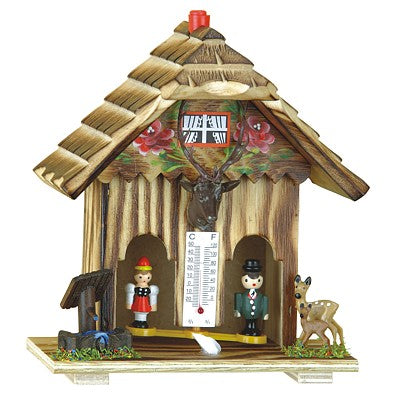 Wetterhaus Jagdhütte Rosen 14cm handbemalt mit Holzfiguren