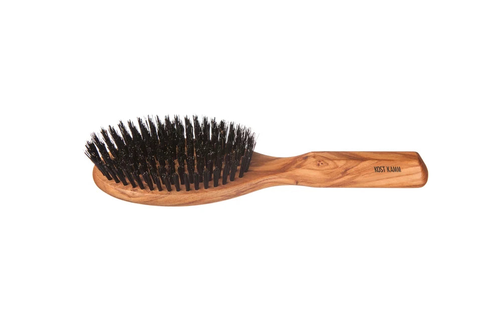 Kost Haarbürste aus Olivenholz, 9-reihig steife Wildschweinborste, 22cm