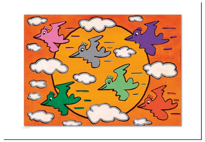 fridolin Kunstpostkarte James Rizzi "Flocking around" Gutes-aus-Deutschland