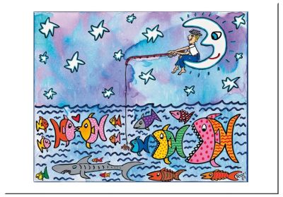fridolin Kunstpostkarte James Rizzi "Fishing by the light of the moon" Gutes-aus-Deutschland