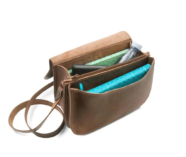 Thielemann Leder Damenhandtasche (Jagdtasche), 3 Fächer, dunkelbraun