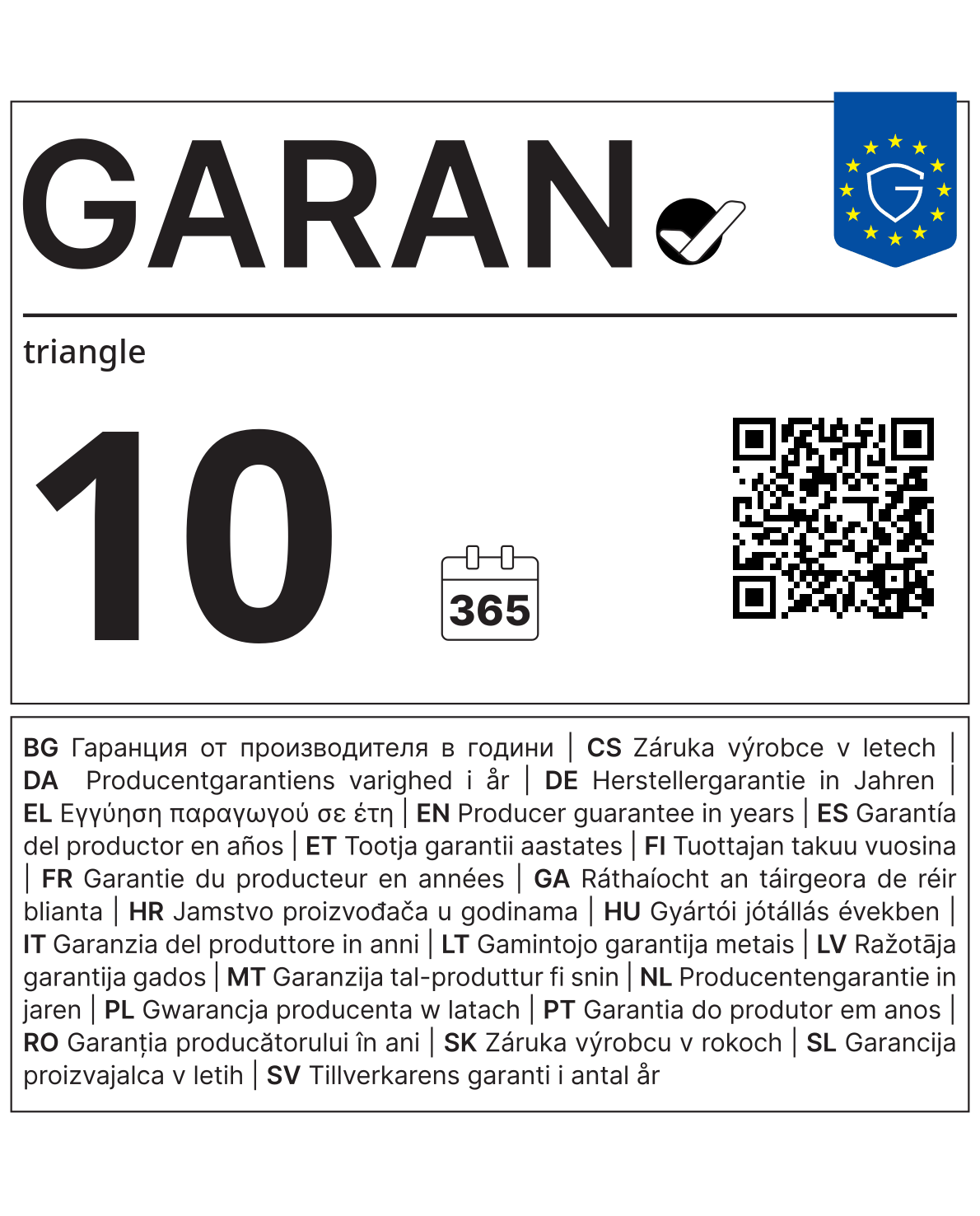 GARAN 10 Jahre triangle Herstellergarantie