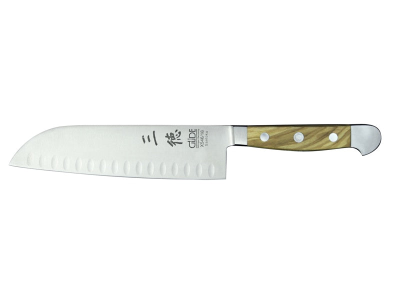 Franz Güde Solingen Serie ALPHA mit Olivenholzgriffen Santoku mit Kulle