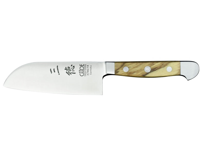 Franz Güde Solingen Serie ALPHA mit Olivenholzgriffen Santoku glatt