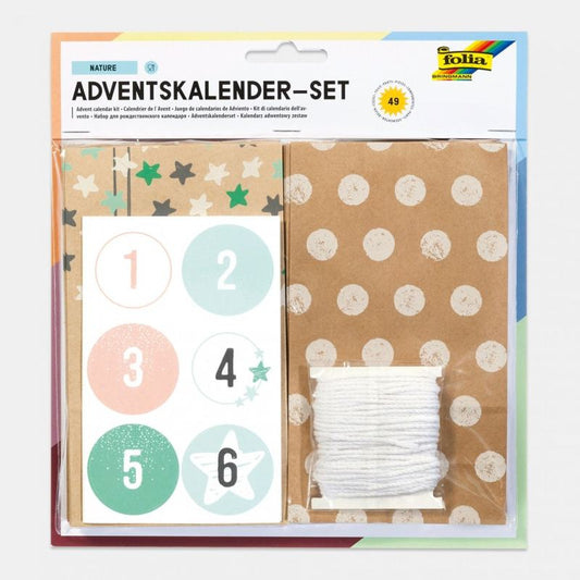 folia Adventskalender aus Papier, nature 24 Tütchen