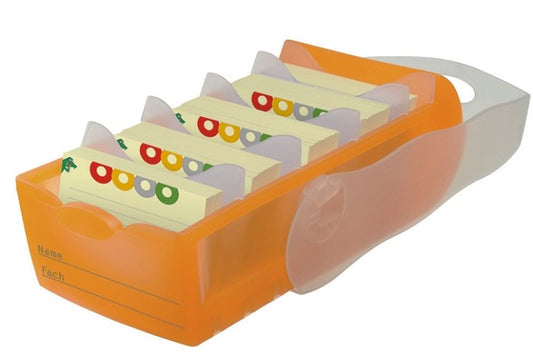 HAN CROCO Kartei Box A8 incl. 5 Stützpl. u. 100 Karten orange/klar transl.
