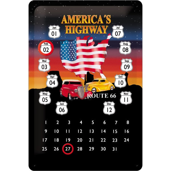 Nostalgic Art Blechschild Kalender Route 66, 20 x 30 cm