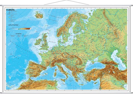 Stiefel Wandkarte Europa physisch mit Metallleiste 97 x 67 cm