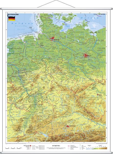 Stiefel Wandkarte Deutschland physisch mit Metallleiste 67 x 91 cm