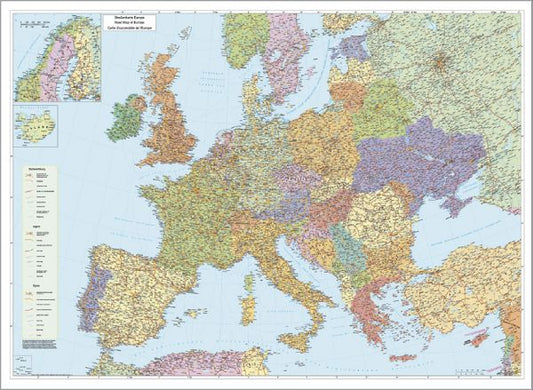 Stiefel Wandkarte Europa mit Türkei Straßen- und Postleitzahlen