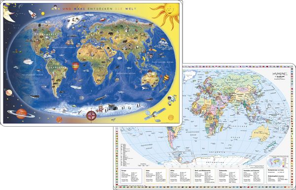 Stiefel 2-seitige Schreibunterlage Kinderweltkarte / Staaten der Erde
